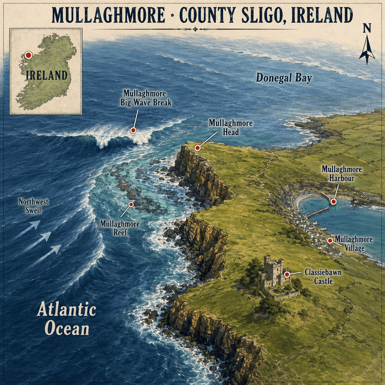 Illustrierte Karte mit Aktivitäten in Mullaghmore