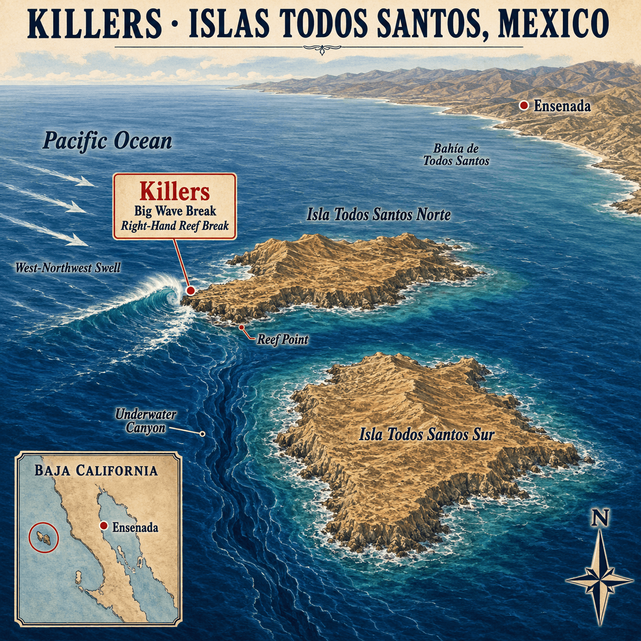 Illustrierte Karte mit Aktivitäten in Todos Santos